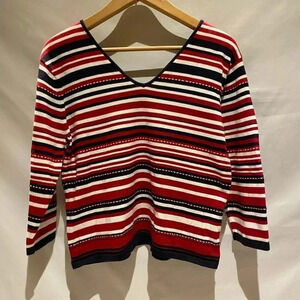 Talbots Red, White, and Blue Beaded Striped Sweater, size L